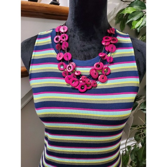 Time and Tru Women's Multicolor Rayon Round Neck Sleeveless Knee Length Dress M - Picture 2 of 12